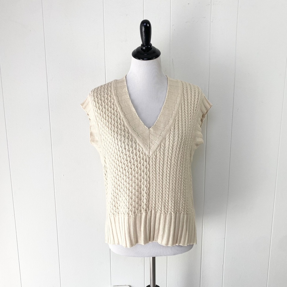 Altar'd State Cream Cable Knit V-Neck Sweater Vest Size Small